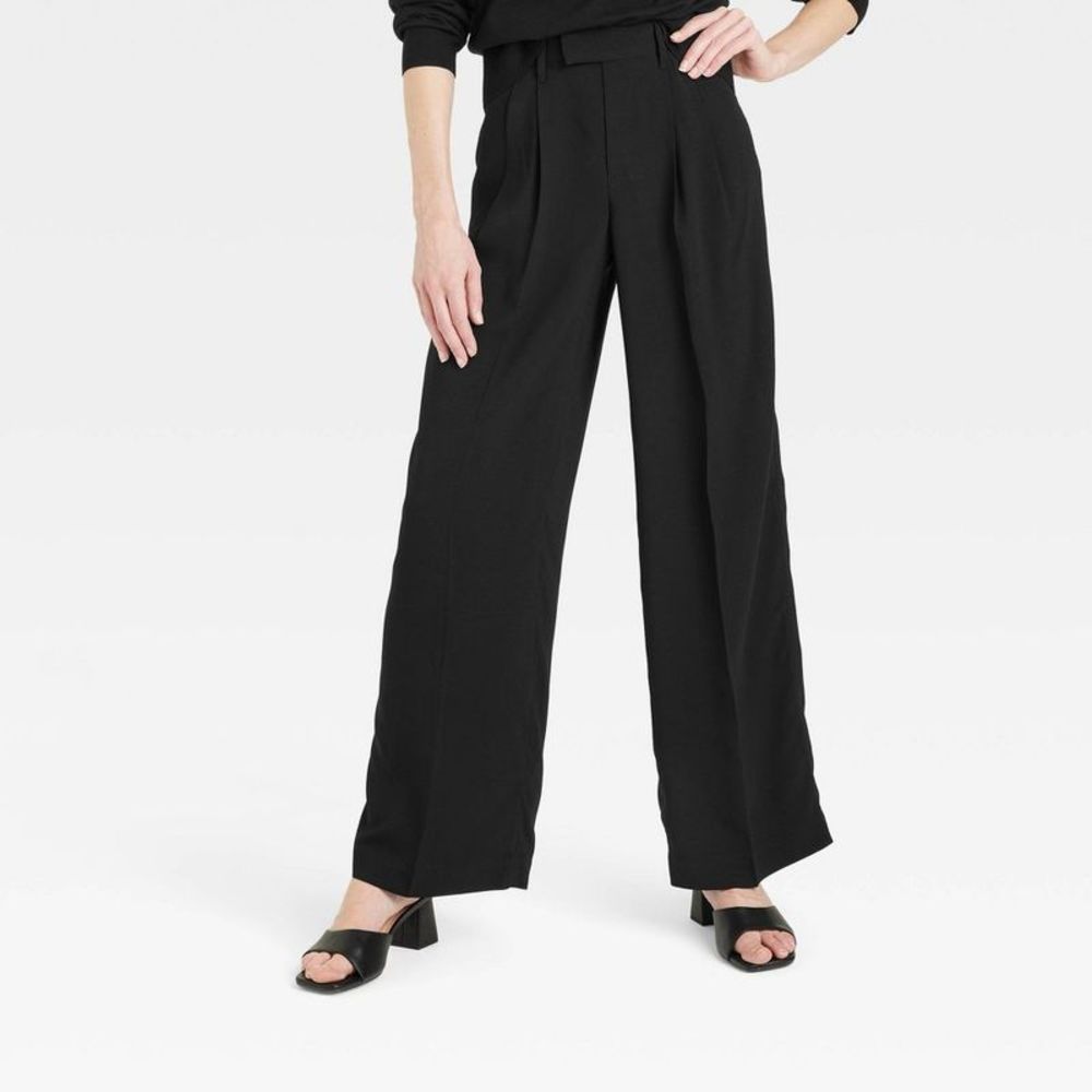 Women's High-Rise Wide Leg Fluid Pants - A New Day Black 12